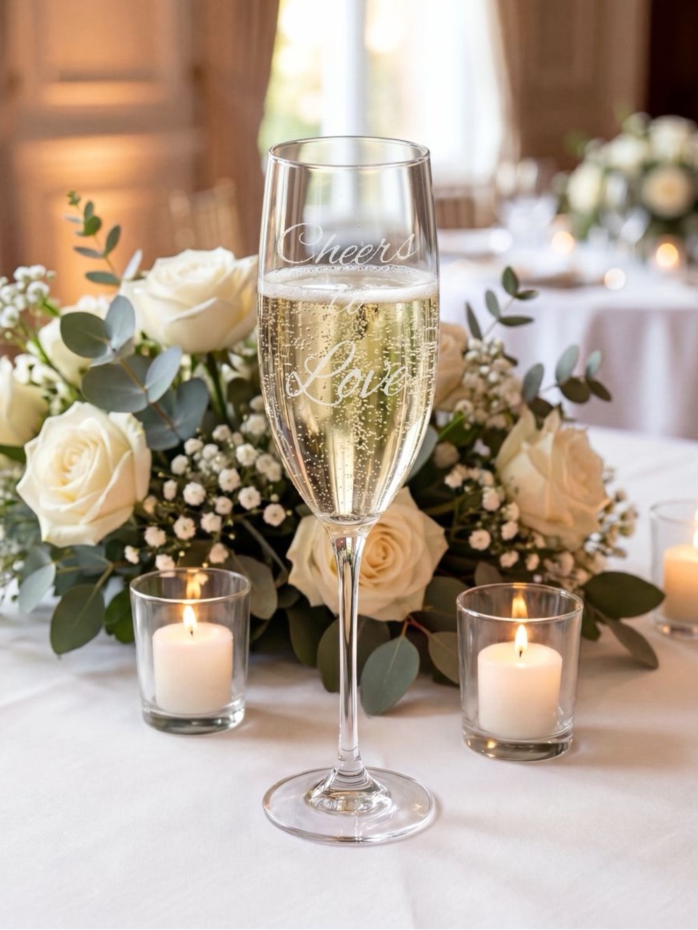 Engraved 'Cheers to Love' Champagne Flute - Clear Glass